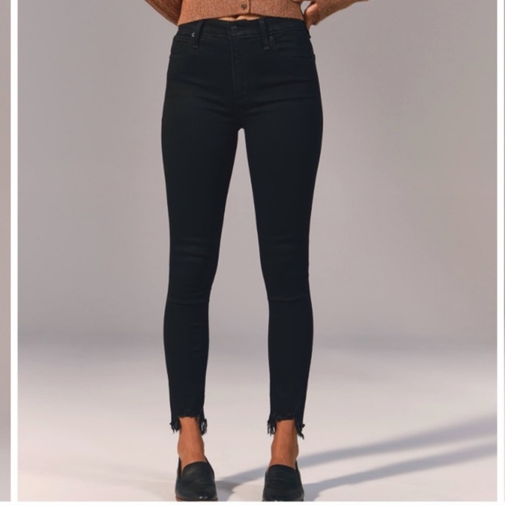 Abercrombie & Fitch High Rise Raw Hem Black Skinny Jeans
